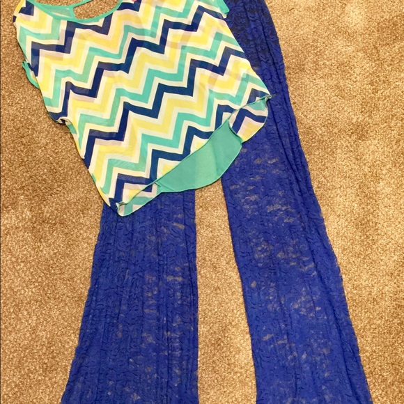 Beautiful sheer top and blue lace palazzo pant NEW - Picture 3 of 14
